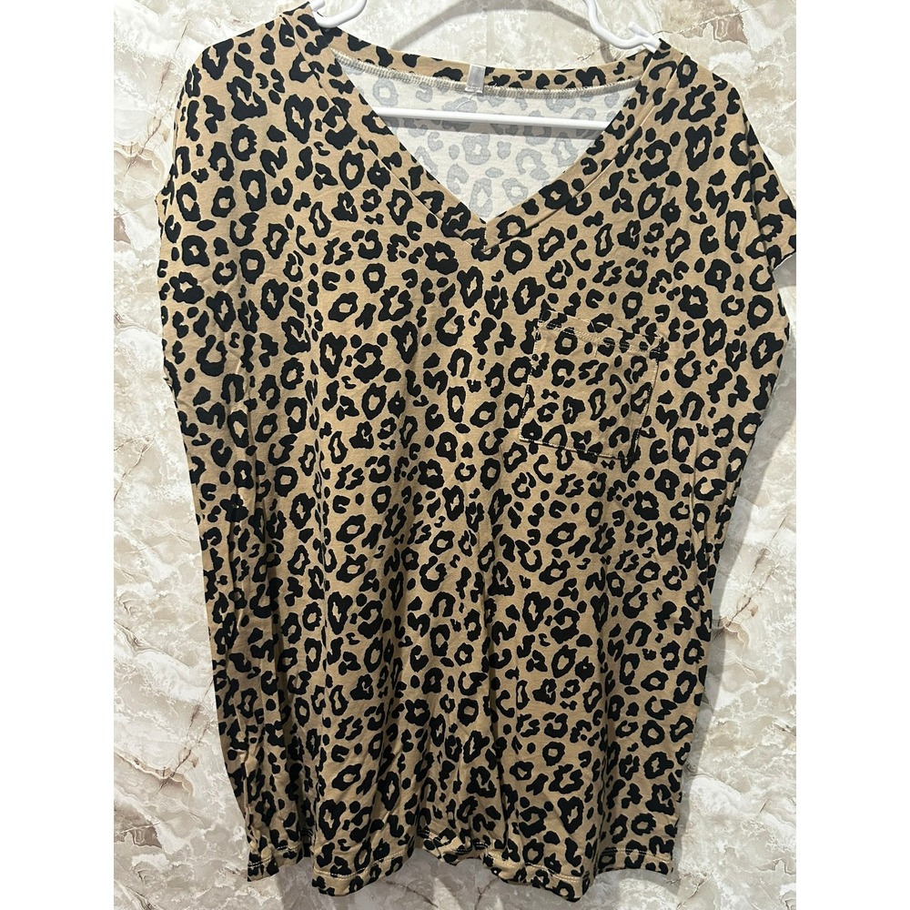 Leopard Print V-Neck Top with Pocket‎ Casual Everyday XL